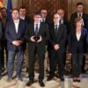 Carles Puigdemont acompañado de todo el Gobierno catalán durante su comparecencia institucional