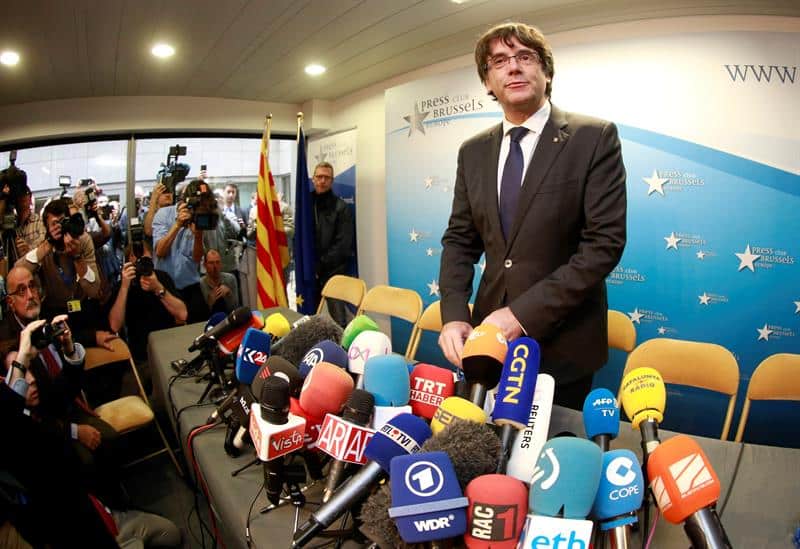 Carles Puigdemont antes de su comparecencia de este martes en Bruselas