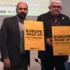 Los vicepresidentes de Òmnium Cultural y la ANC presentando la manifestación en Bruselas