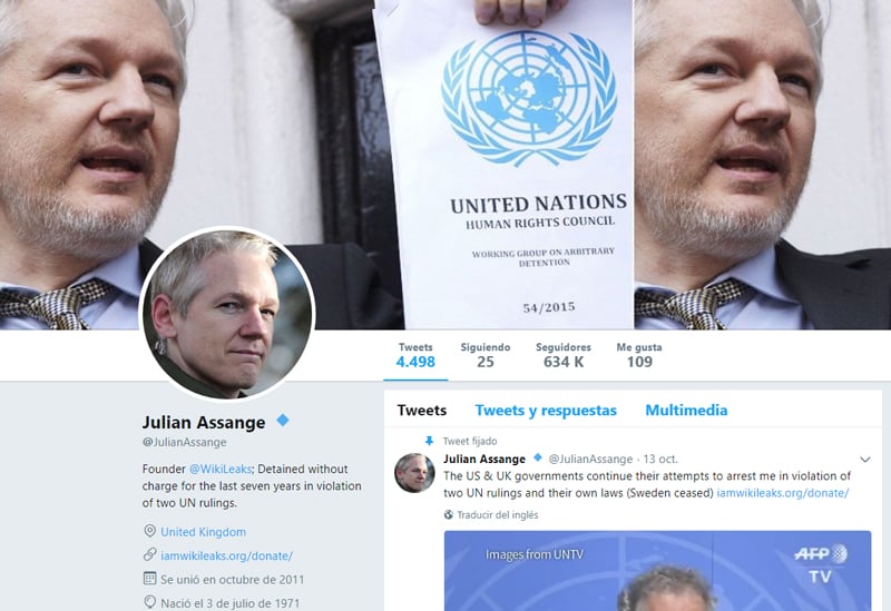 La cuenta de Twitter de Julian Assange