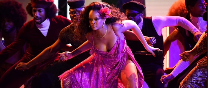 Rihanna en su actuación en los Grammys 2018