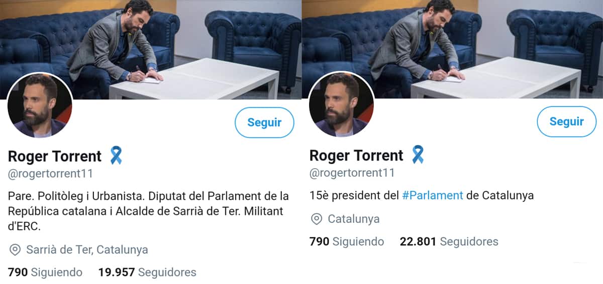 El cambio en la biografía de Twitter de Roger Torrent