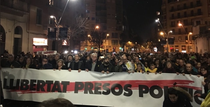 Marcha de la ANC en favor de los políticos catalanes presos
