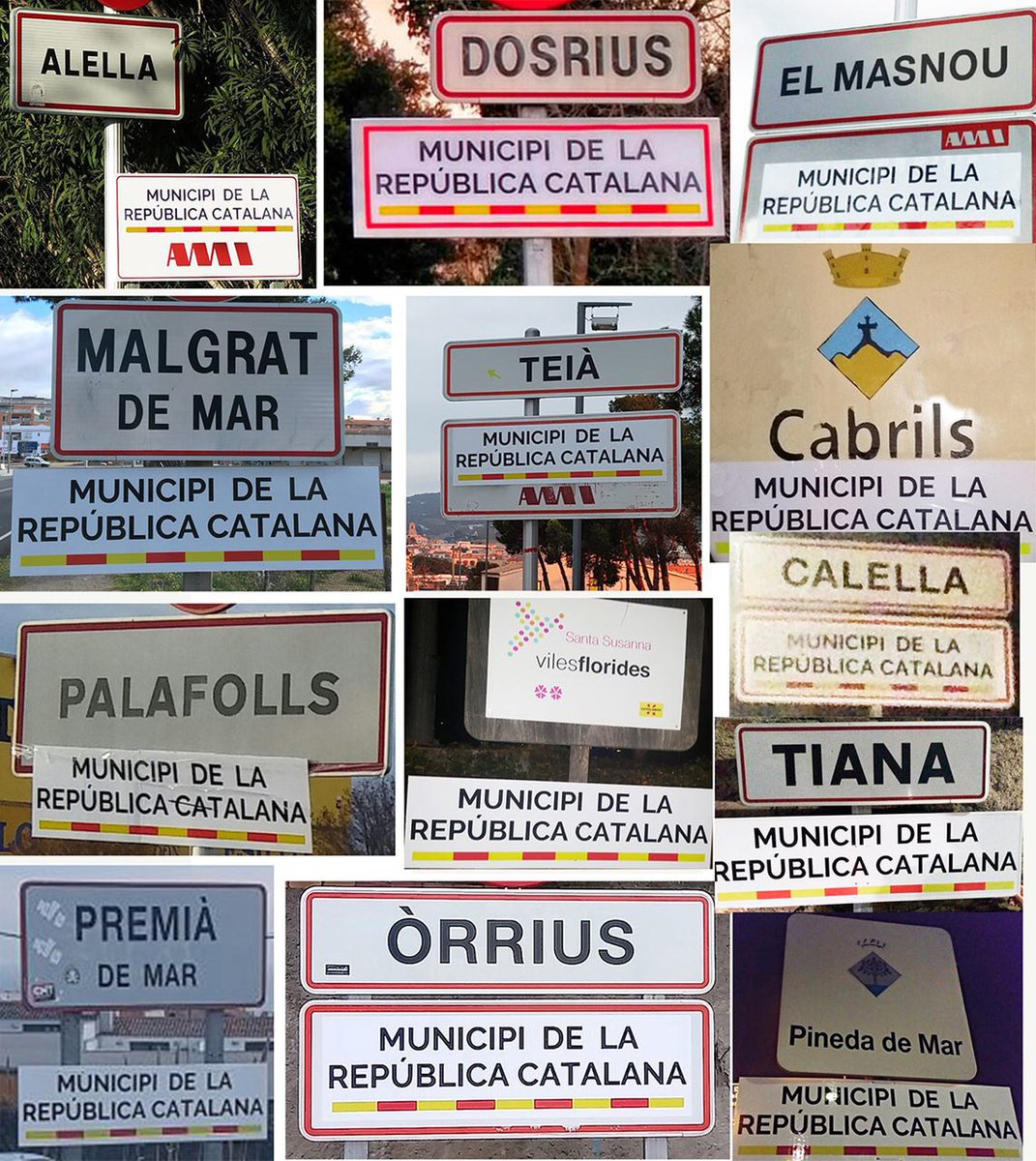 Carteles de "Municipio de la República Catalana" en pueblos del Maresme