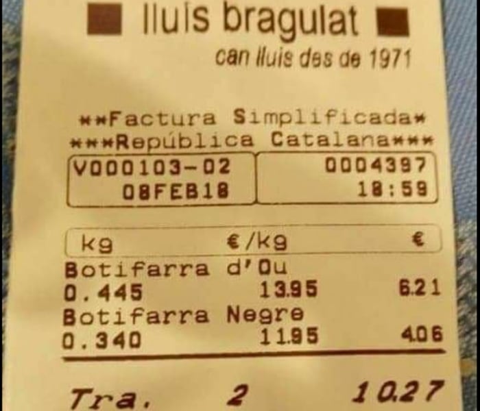 Ticket de la charcutería Lluís Bragulat
