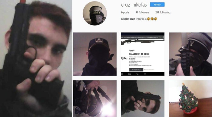Nikolas Cruz en su cuenta de Instagram