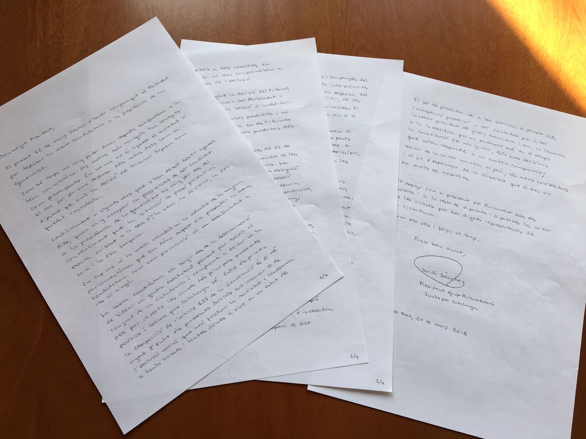 La carta de Jordi Sànchez a Roger Torrent para formalizar su renuncia