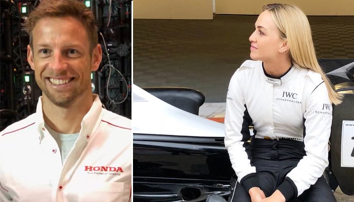 La piloto Carmen Jordá y el piloto Jenson Button