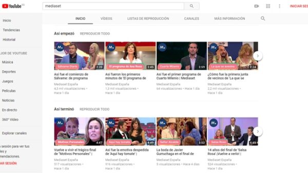 El canal de Mediaset en YouTube
