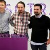 Íñigo Errejón, Pablo Iglesias y Ramón Espinar con la palabra "Nosotras" detrás