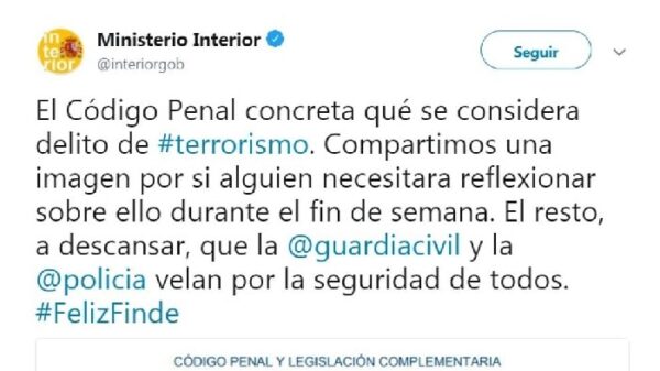 El tuit de Interior sobre terrorismo