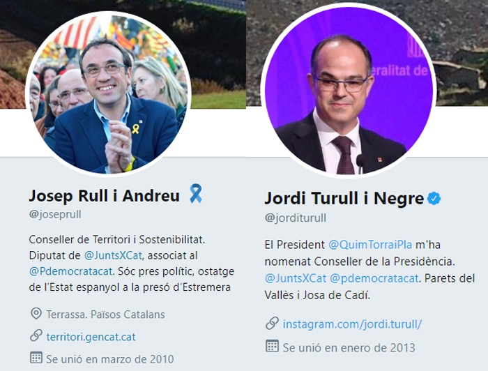 Los perfiles de Twitter de Josep Rull y Jordi Turull