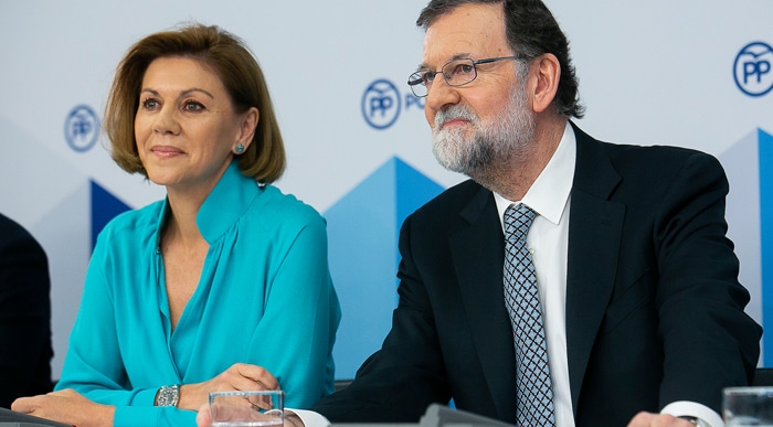 María Dolores de Cospedal y Mariano Rajoy este martes en la Ejecutiva Nacional del PP
