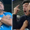 Diego Armando Maradona en dos momentos del Argentina-Nigeria
