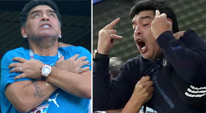 Diego Armando Maradona en dos momentos del Argentina-Nigeria