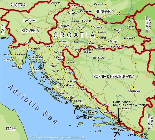 Mapa de Croacia y sus fronteras