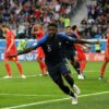Samuel Umtiti celebrando su gol en el Francia-Bélgica de semifinales