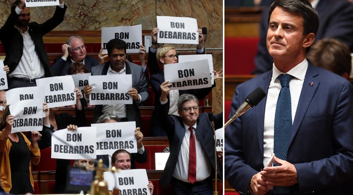 Manuel Valls y las pancartas de "Bon débarras" de La Francia Insumisa