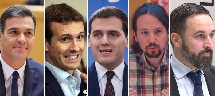 Sánchez, Casado, Rivera, Iglesias y Abascal