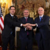 De izquierda a derecha, Juan Guaidó (encargado de Venezuela), Iván Duque (presidente de Colombia) y Mike Pence (vicepresidente de EEUU)