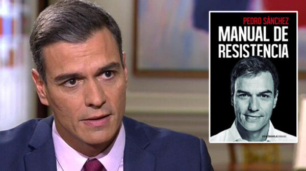 Pedro Sánchez y la portada de su libro, 'Manual de resistencia'