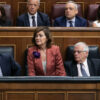 Sánchez, Calvo y Borrell durante la investidura