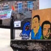 Pancartas y mural en Hendaya