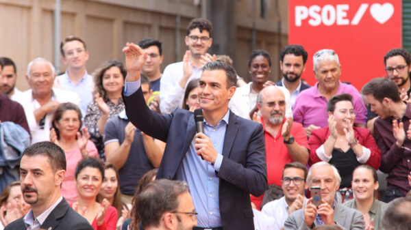Pedro Sánchez en un acto de precampaña electoral