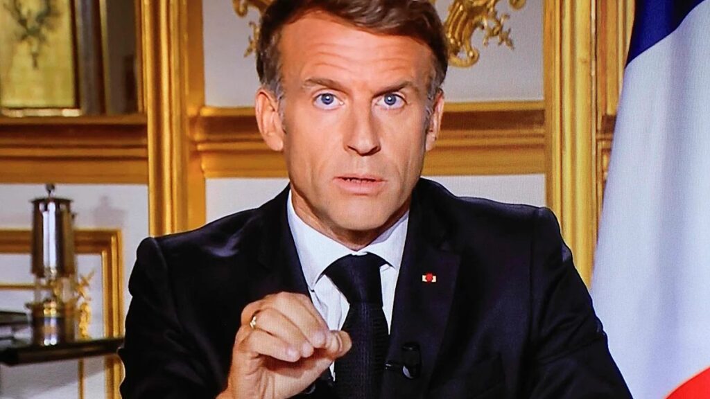 Emmanuel Macron, durante su discurso a la nación tras los disturbios violentos en Francia.