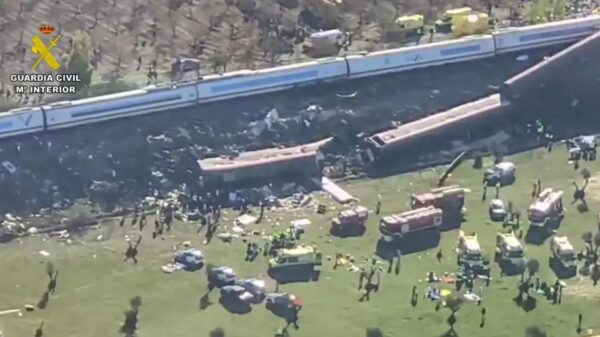 Imágenes aéreas del lugar del accidente entre un AVE y un Iryo en Urda (Toledo), difundidas por la Guardia Civil. Foto: Guardia Civil.