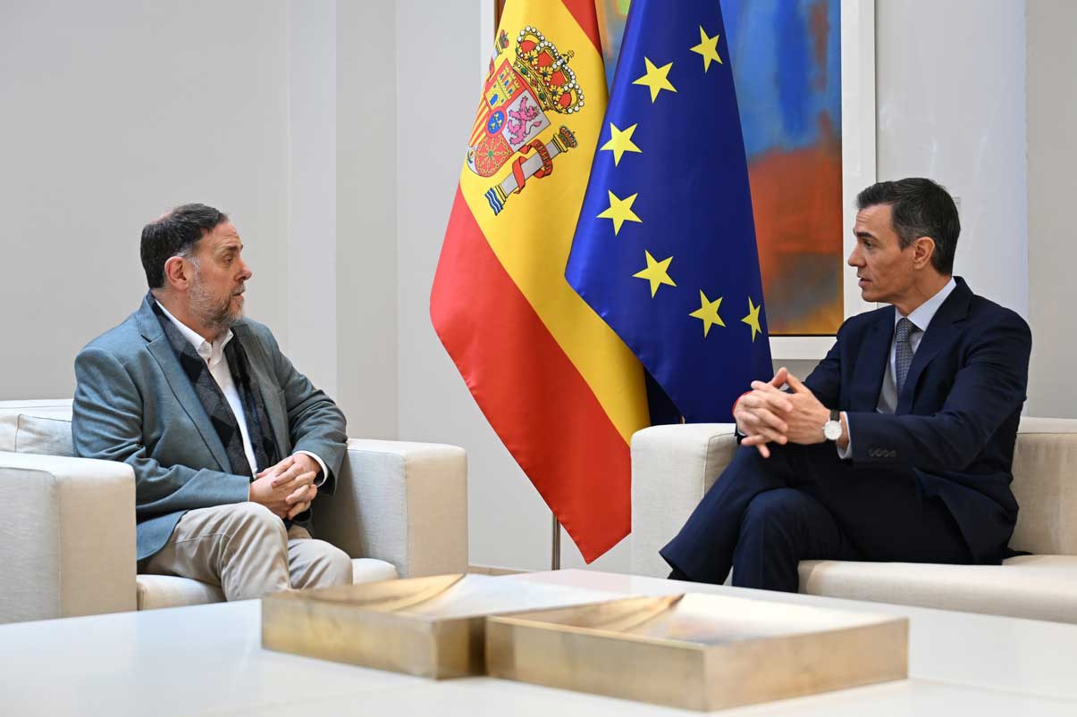 Pedro Sánchez y Oriol Junqueras en el Palacio de La Moncloa