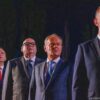 El primer ministro de Polonia, Donald Tusk, y el presidente del pais, Karol Nawrocki, durante los actos del 87 aniversario del inicio de la Segunda Guerra Mundial en Westerplatte. Foto: Piotr Molecki / Kancelaria Sejm